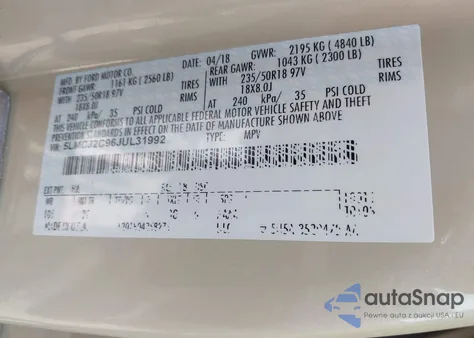 2018 Lincoln Mkc Select from USA, damaged, VIN 5LMCJ2C96JUL31992